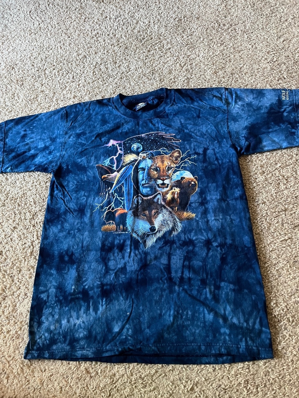 Polar Graphics VTG Blue Tie Dye Native American With Animals Graphic Tee